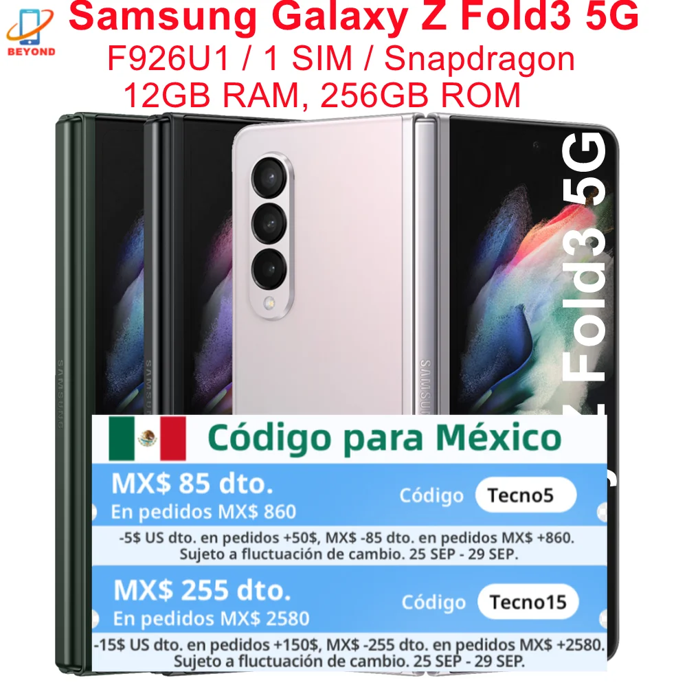 95% חדש מקורי Samsung Galaxy Z Fold3 קיפול 3 5G F926U1 7.6