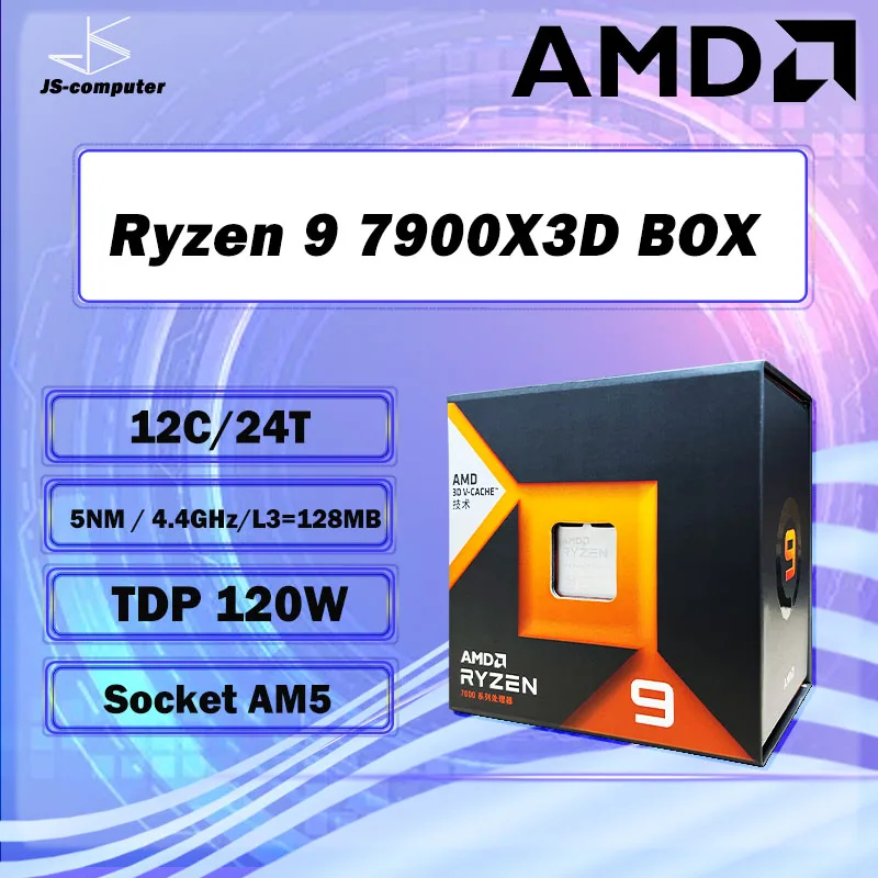 חדש AMD Ryzen 9 7900X3D תיבת R9 7900X3D תיבת 4.4 GHz 12-Core 24-חוט המעבד 5NM L3=128M שקע AM5 לא אוהד