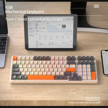 K98 סוג C-Wired Gaming Keyboard RGB אחורית חם להחליף מכני מקלדת אנטי-לברורות מקלדת משולש מצב גיימר PC