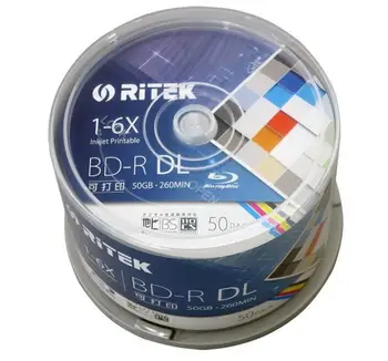 Ritek תיבה אחת 50 pack A+ איכות ריק משטח לבן להדפסה בלו ריי DL 1-6x שכבה כפולה 50GB BD DL המקורי העוגה