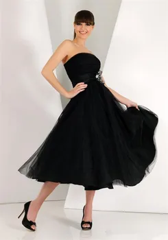חם למכור שמלת סטרפלס שחורה טול תה אורך שמלות לנשף קצרות בנות צד שמלות בהזמנה אישית בגודל 2 4 6 8 10 12 14 16 18+ PR63