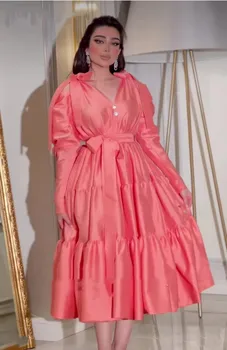 מרידה חדשה סגנון שרוולים ארוכים שמלות לנשף V-צוואר סאטן אבנט תה באורך ערב הסעודית אלגנטי שמלות ערב לנשים 2023