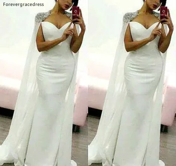 ערבית דובאי סגנון לבן שמלת ערב 2019 זולים בתולת ים סאטן נופש נשים ללבוש רשמיות מסיבת נשף שמלה בהזמנה אישית בתוספת גודל